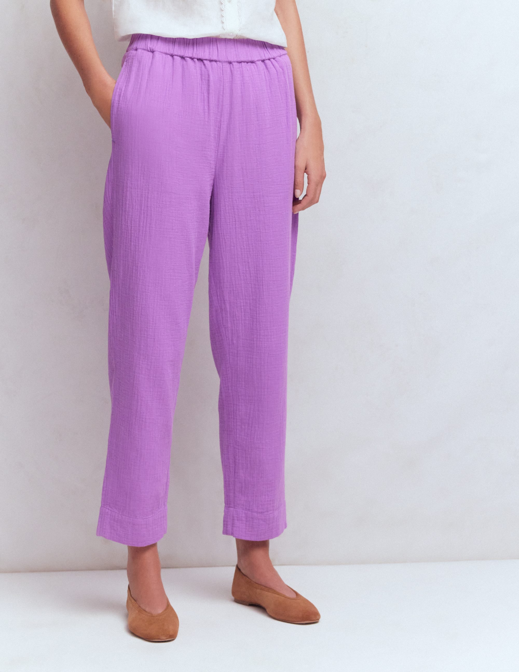 Double Cloth Crop Trousers-Amethyst Purple - Image 4