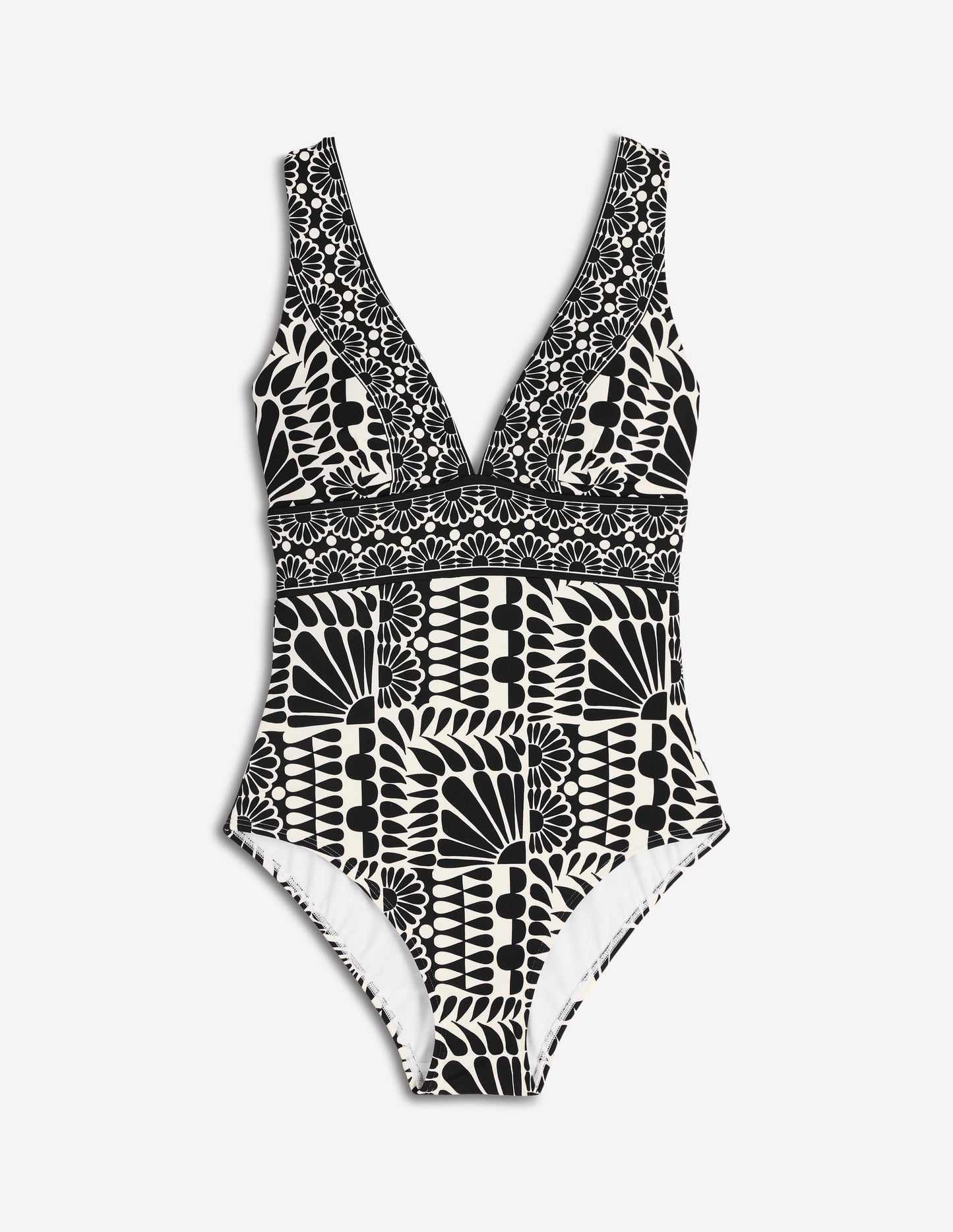 Porto V-neck Swimsuit-Black, Geo Stamp