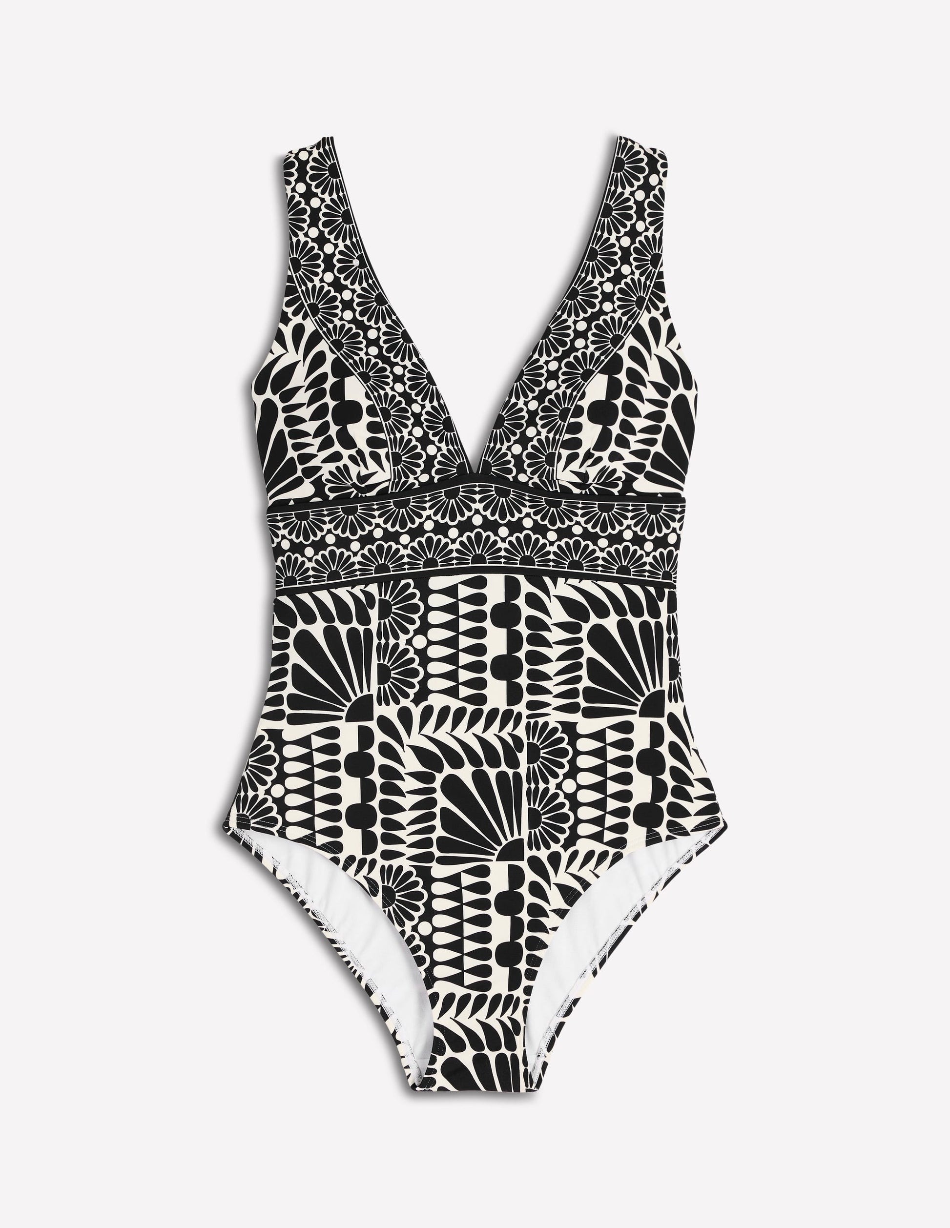 Porto V-neck Swimsuit-Black, Geo Stamp-5