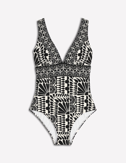 Porto V-neck Swimsuit-Black, Geo Stamp-5