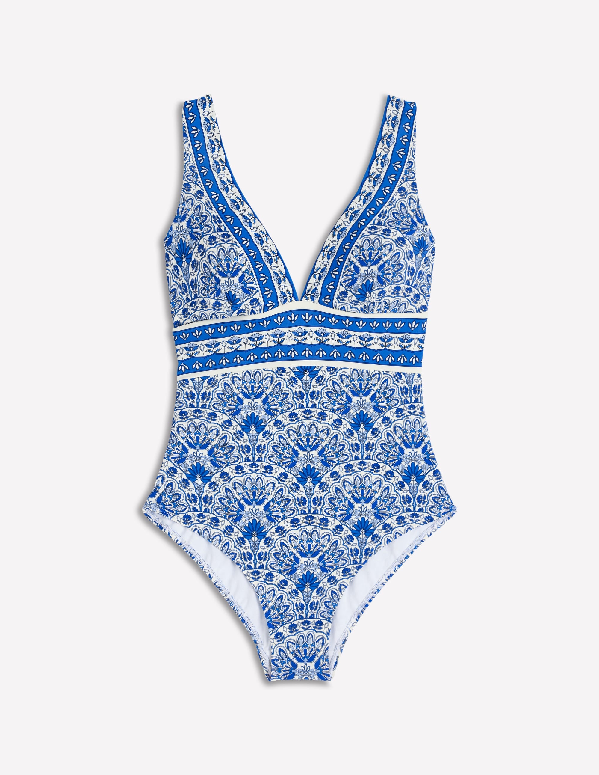 Porto V-neck Swimsuit-Blue, Elaborate Terrace - Image 6
