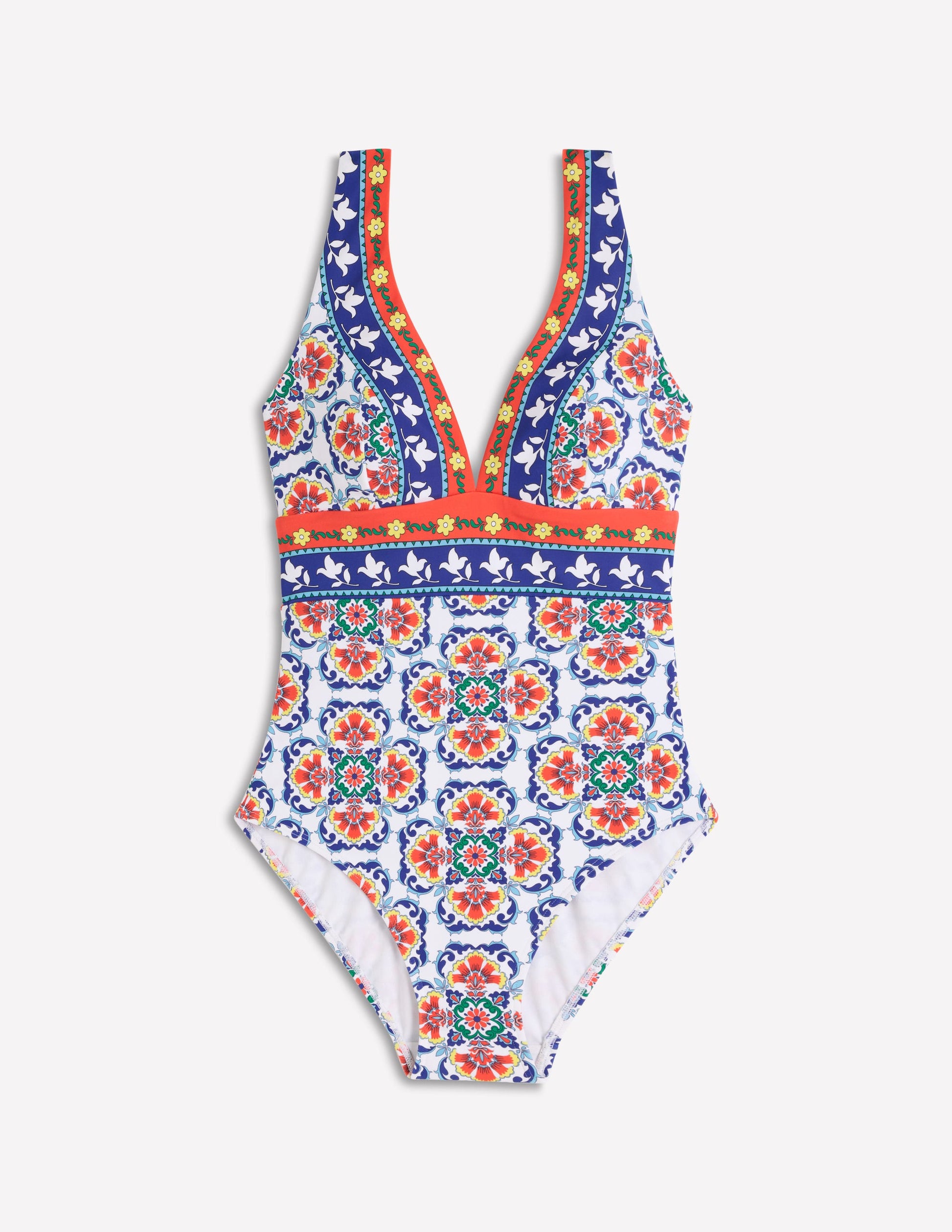 Porto V-neck Swimsuit-Multi, Ornamental Trellis-5