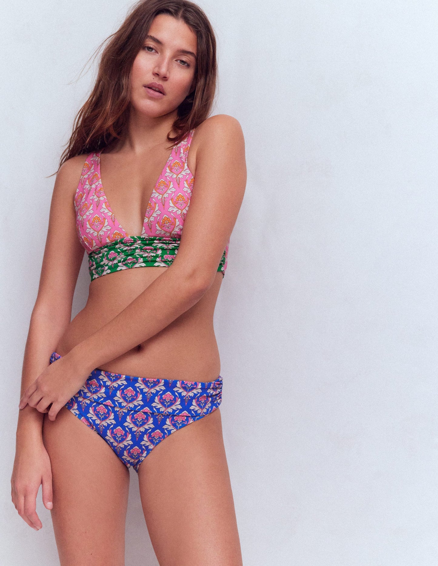 Classic Fold Bikini Bottoms-Blue, Ornamental Stamp