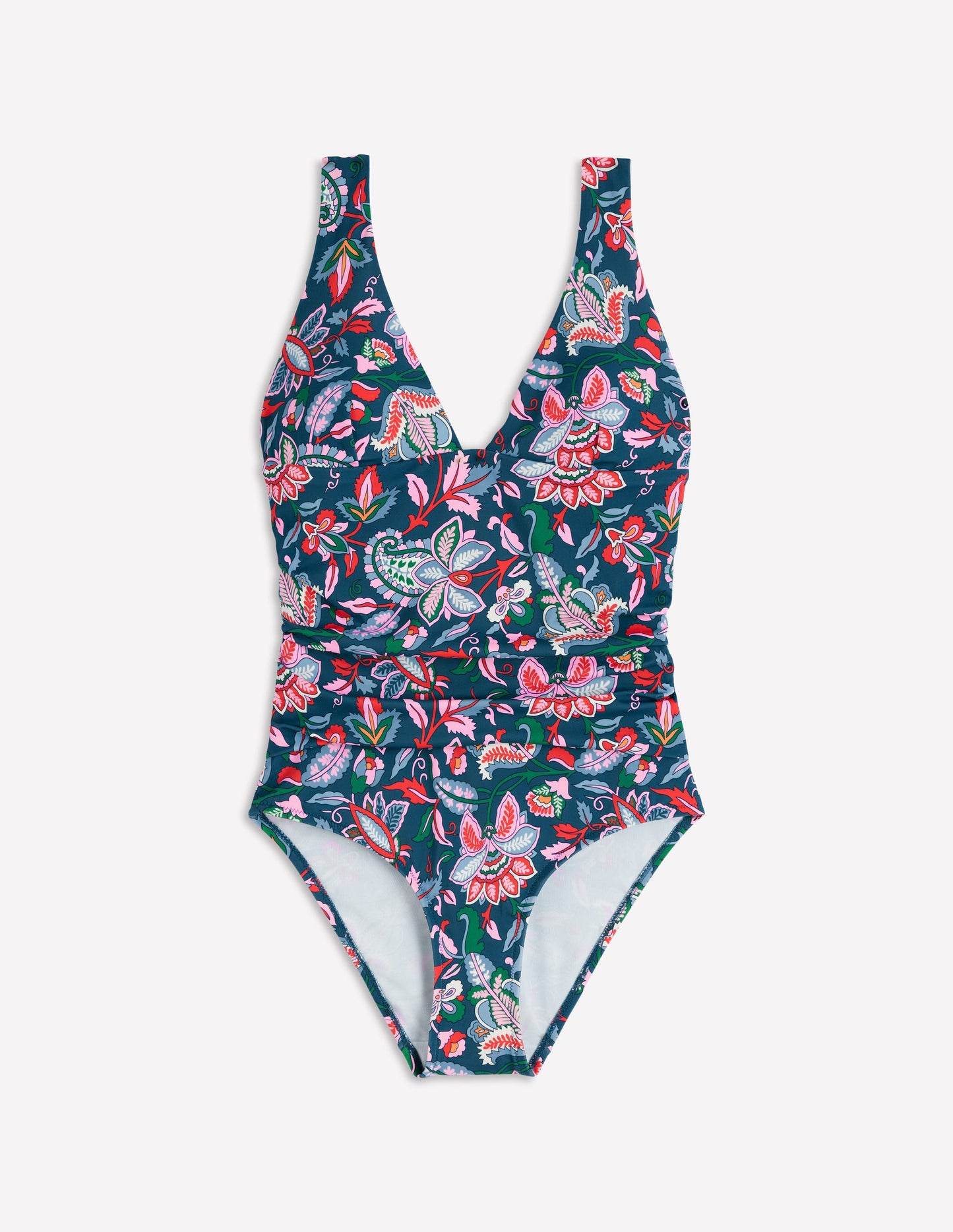 Mykonos Deep V Swimsuit-Dark Blue, Botanical Trail