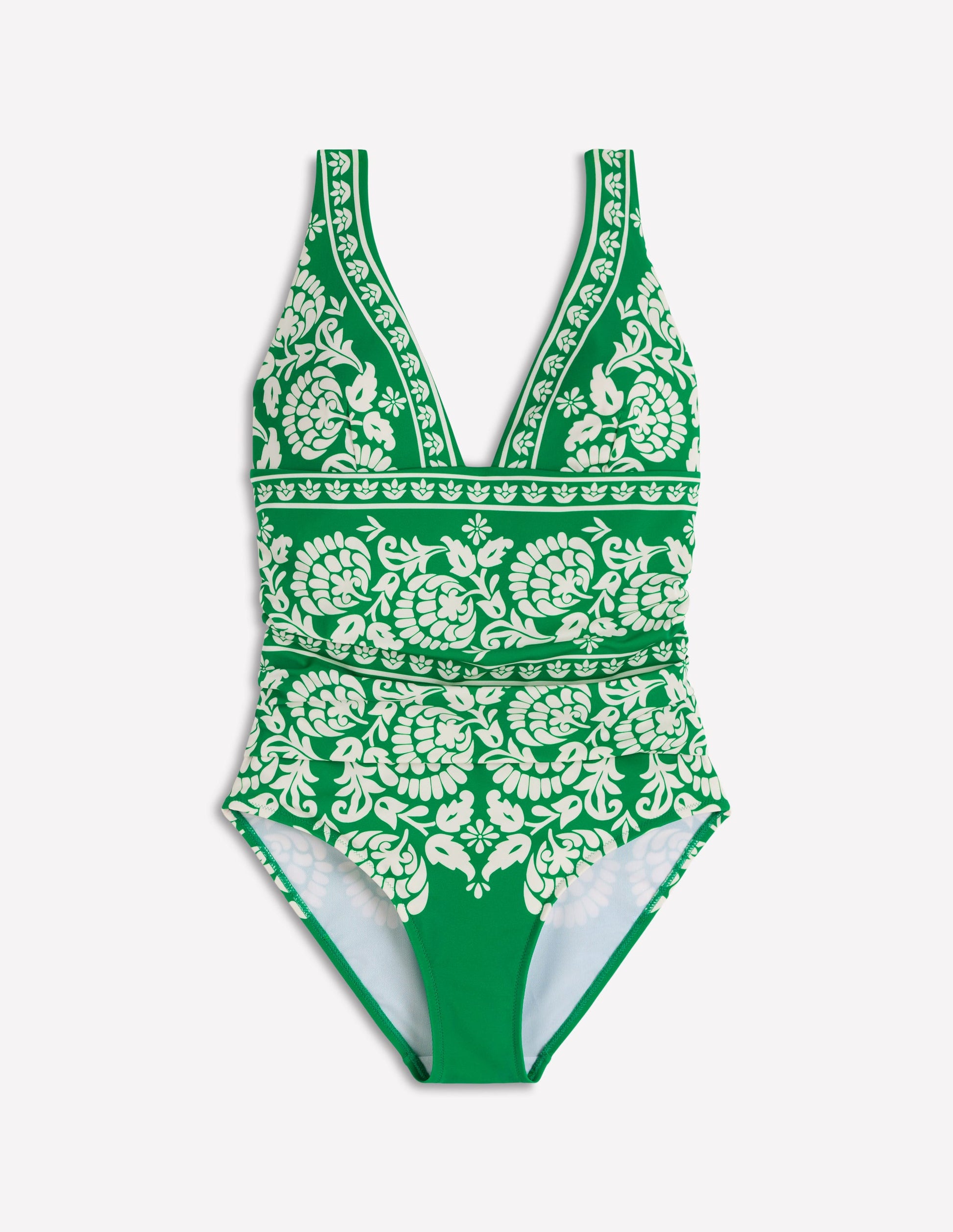 Mykonos Deep V Swimsuit-Green, Ornate Floret-5