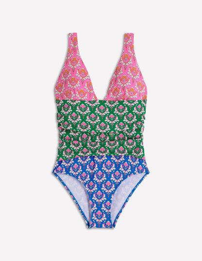 Mykonos Deep V Swimsuit-Multi, Ornamental Stamp-6
