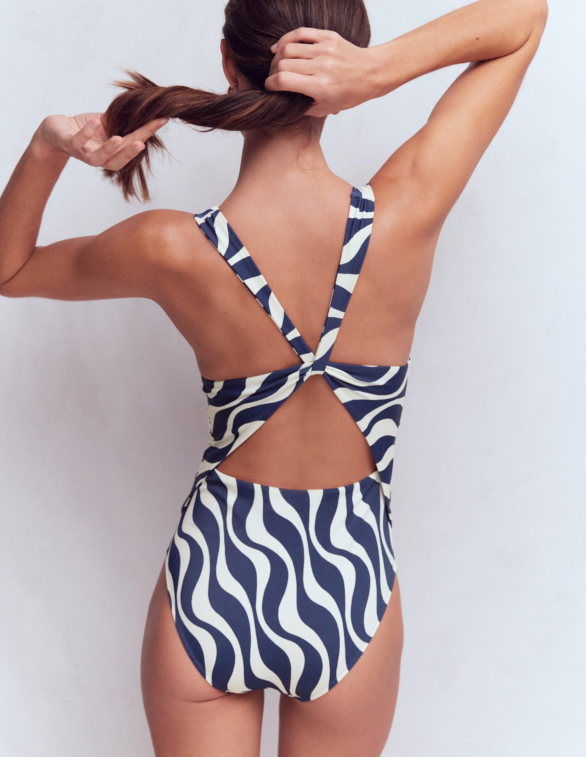 Mykonos Deep V Swimsuit-Navy, Rhythmic Wave - Image 3