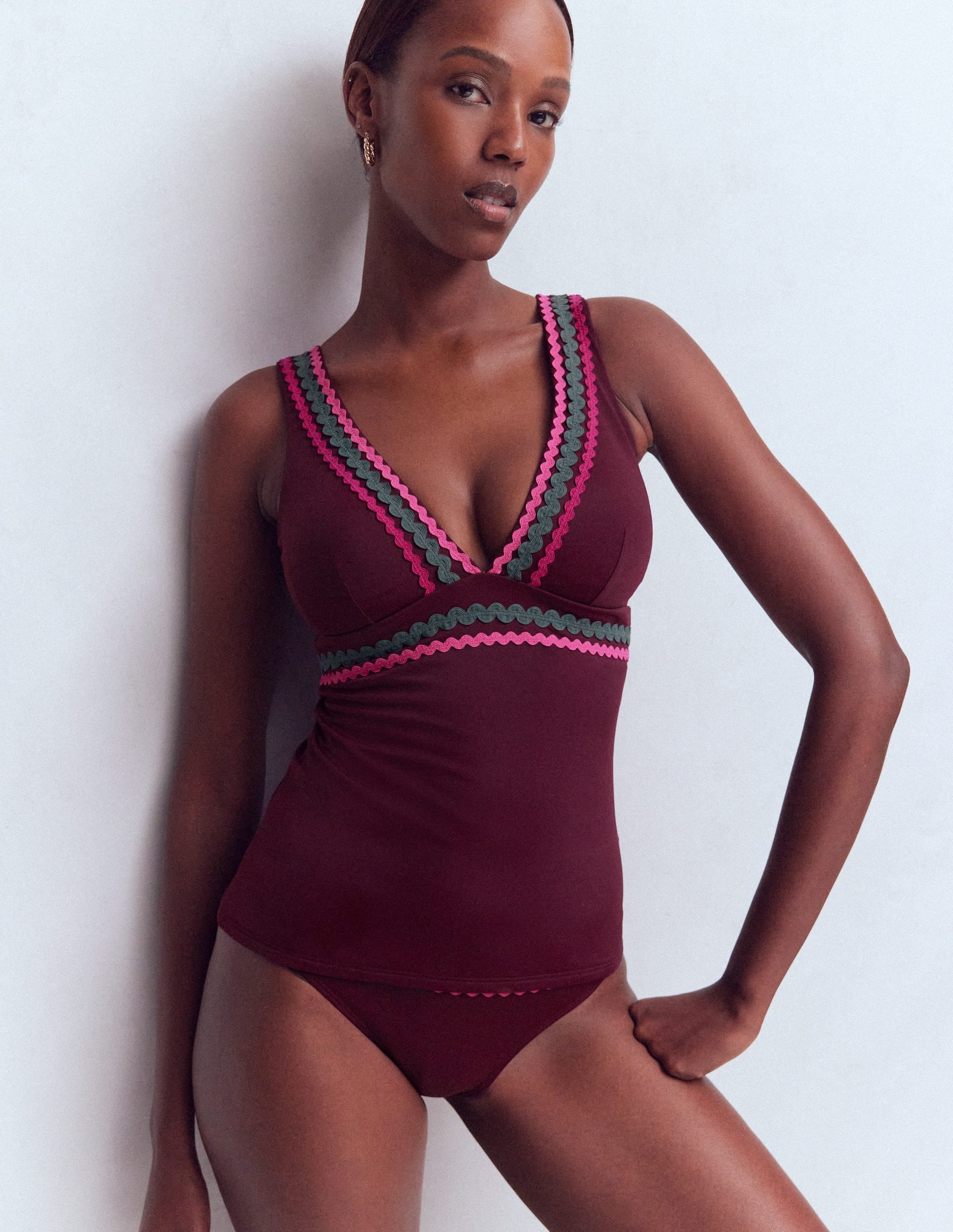 Porto Tankini Top-Chocberry, Rik rak - Image 1