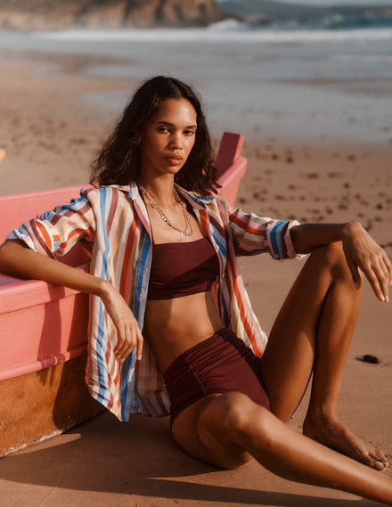 Kythira Ruched Bikini Bottoms-Chocberry