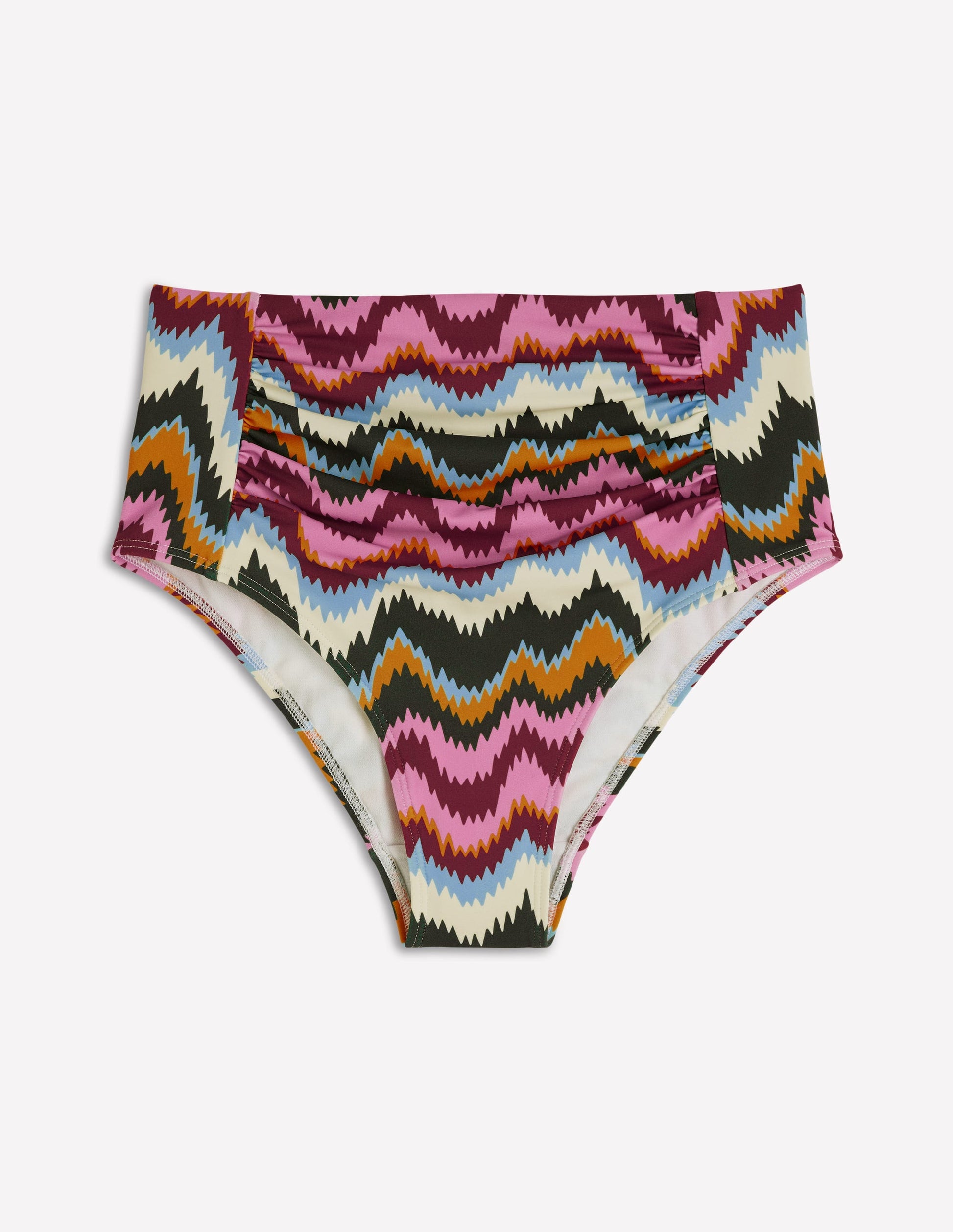 Kythira Ruched Bikini Bottoms-Multi, Zig Zag Wave-6