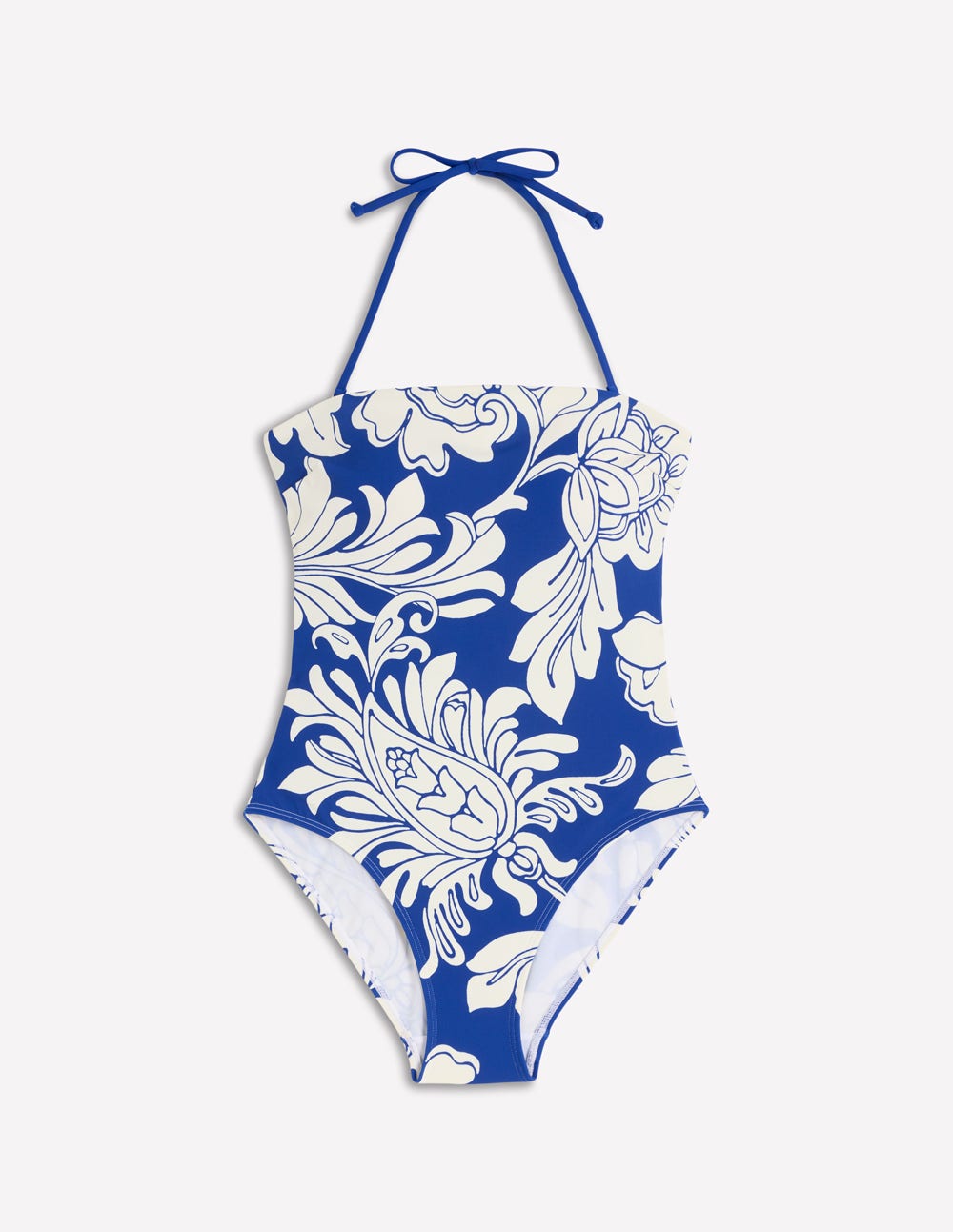 Paros Bandeau Swimsuit-Blue, Botanical Flourish - Image 5