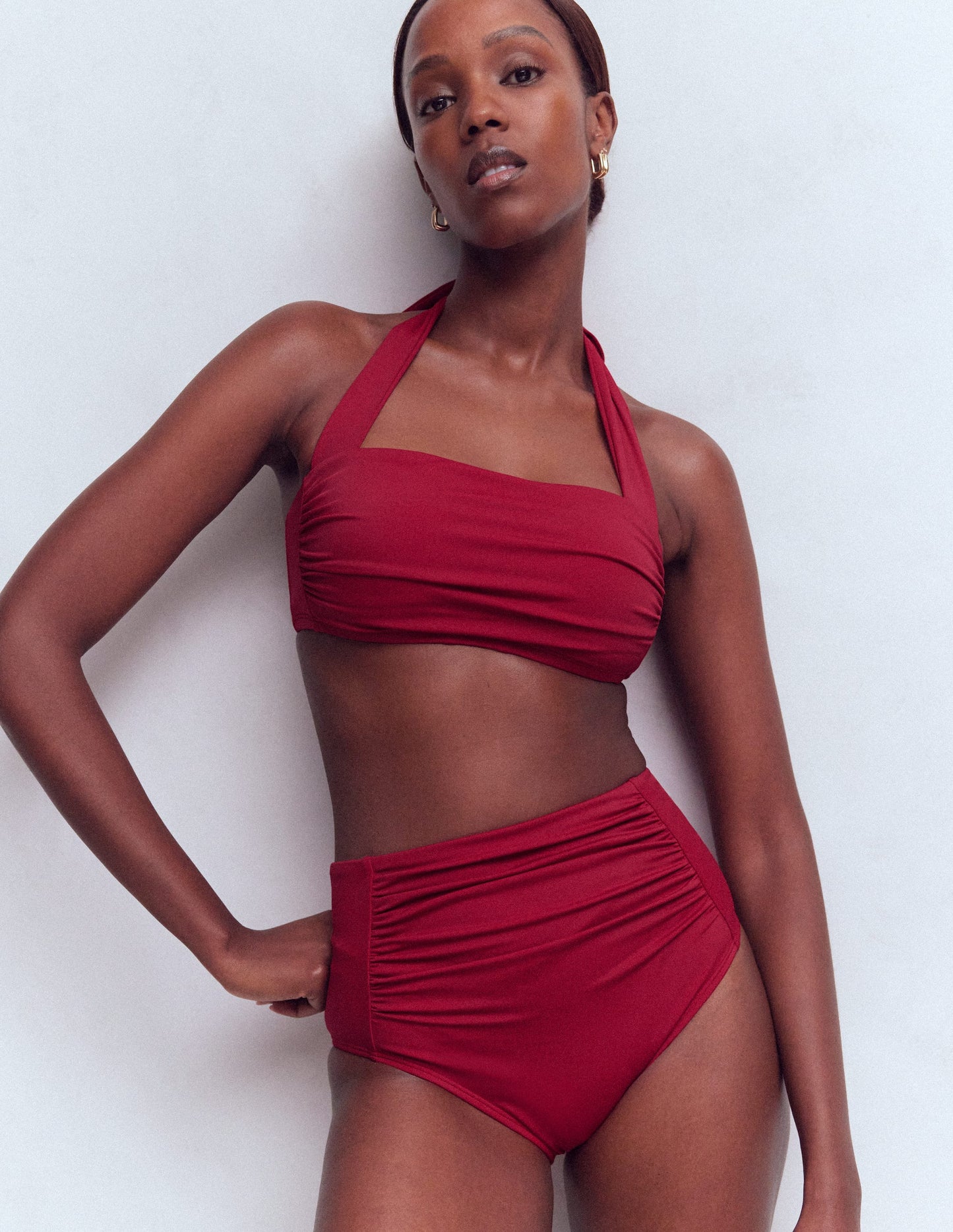 Kythira Ruched Bikini Top-Bullfight Red