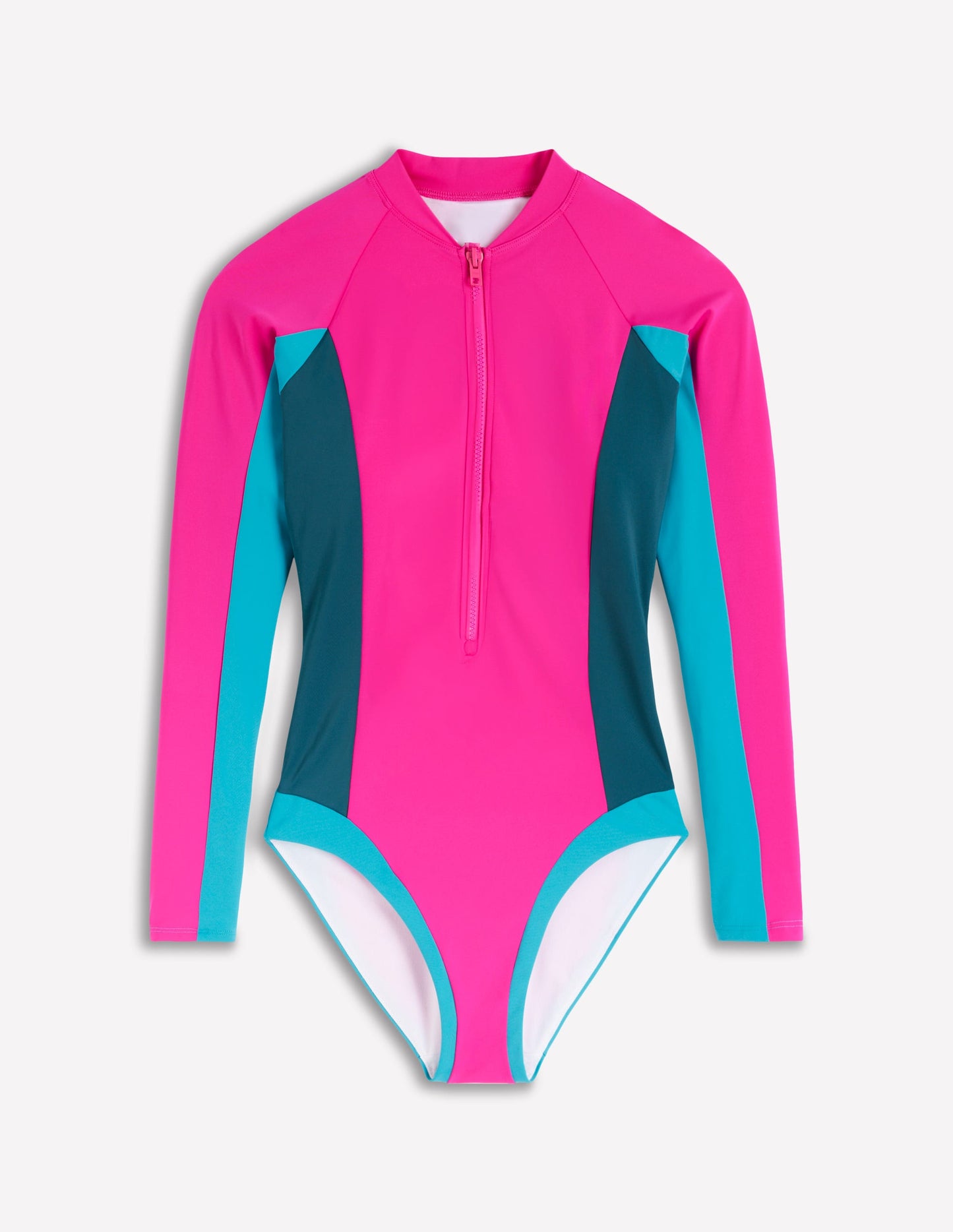 Sporty Raglan Sleeve Swimsuit-Pink, Colourblock