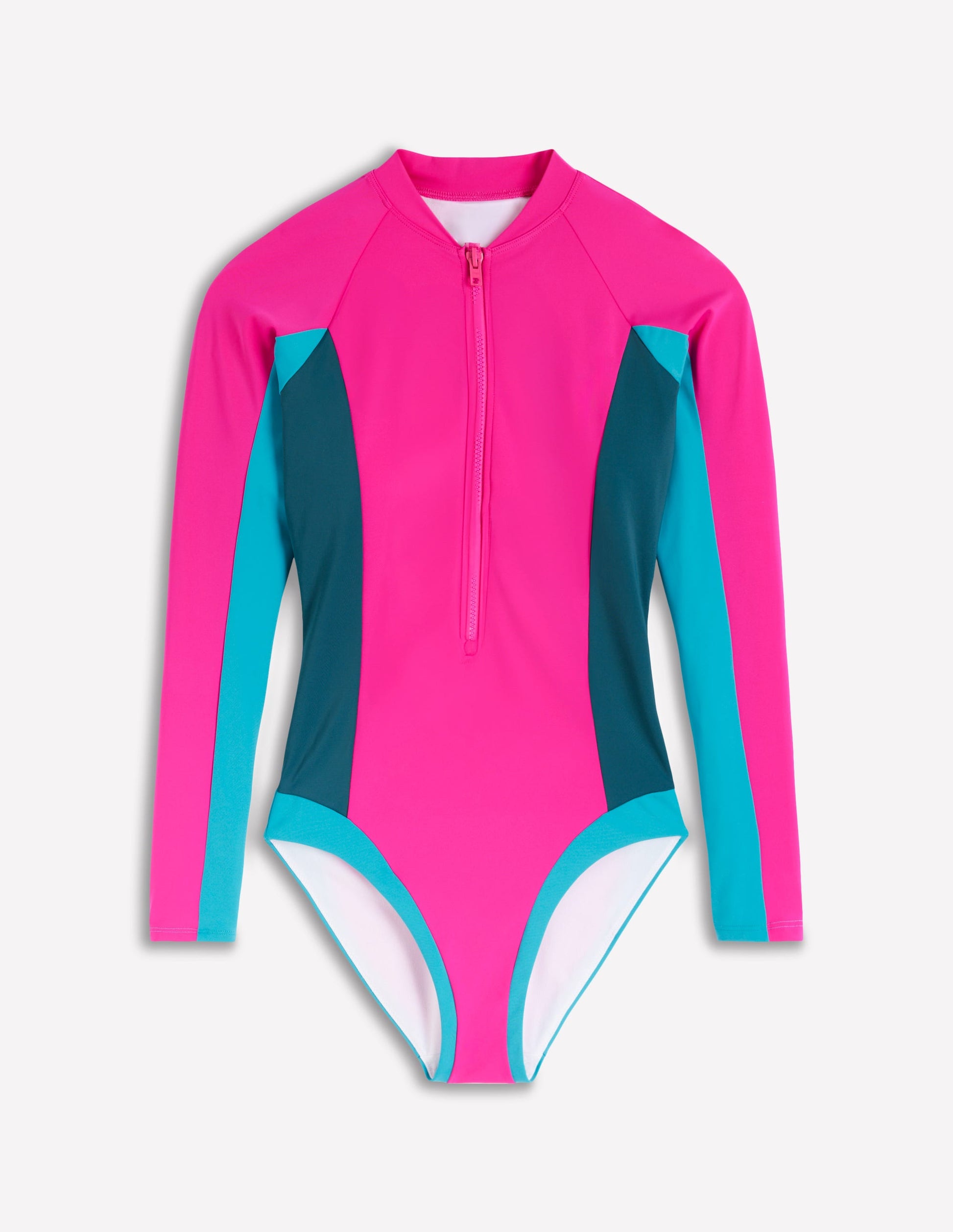 Sporty Raglan Sleeve Swimsuit-Pink, Colourblock-5