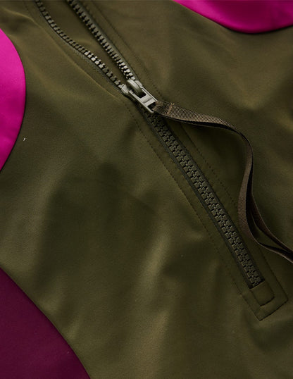 Piped Sporty Swimsuit-Khaki, Colourblock-7