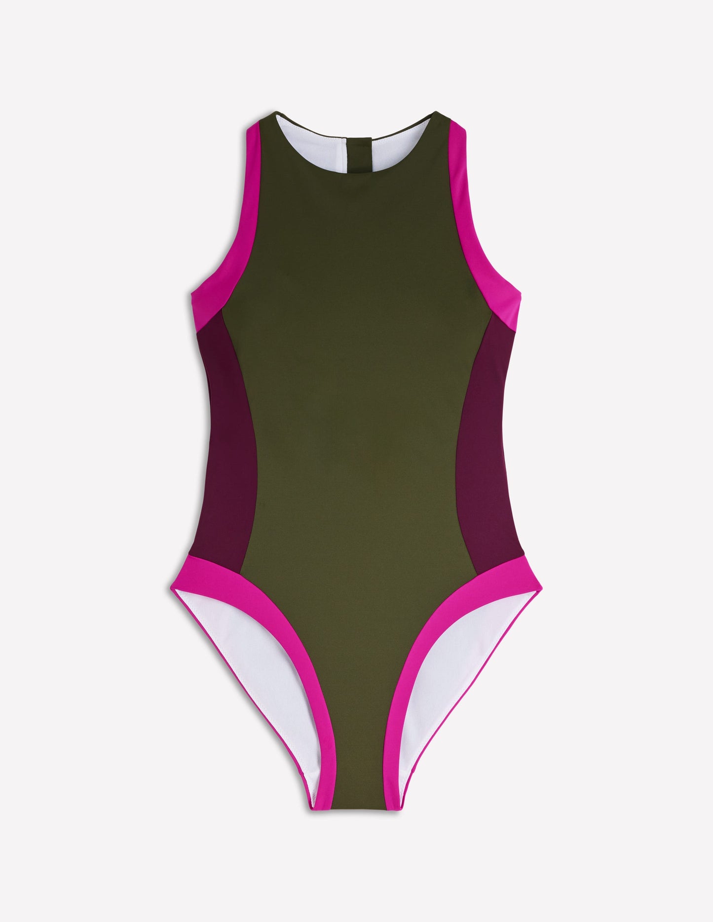 Piped Sporty Swimsuit-Khaki, Colourblock