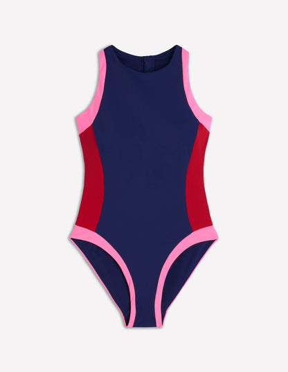Piped Sporty Swimsuit-Navy, Colourblock-6