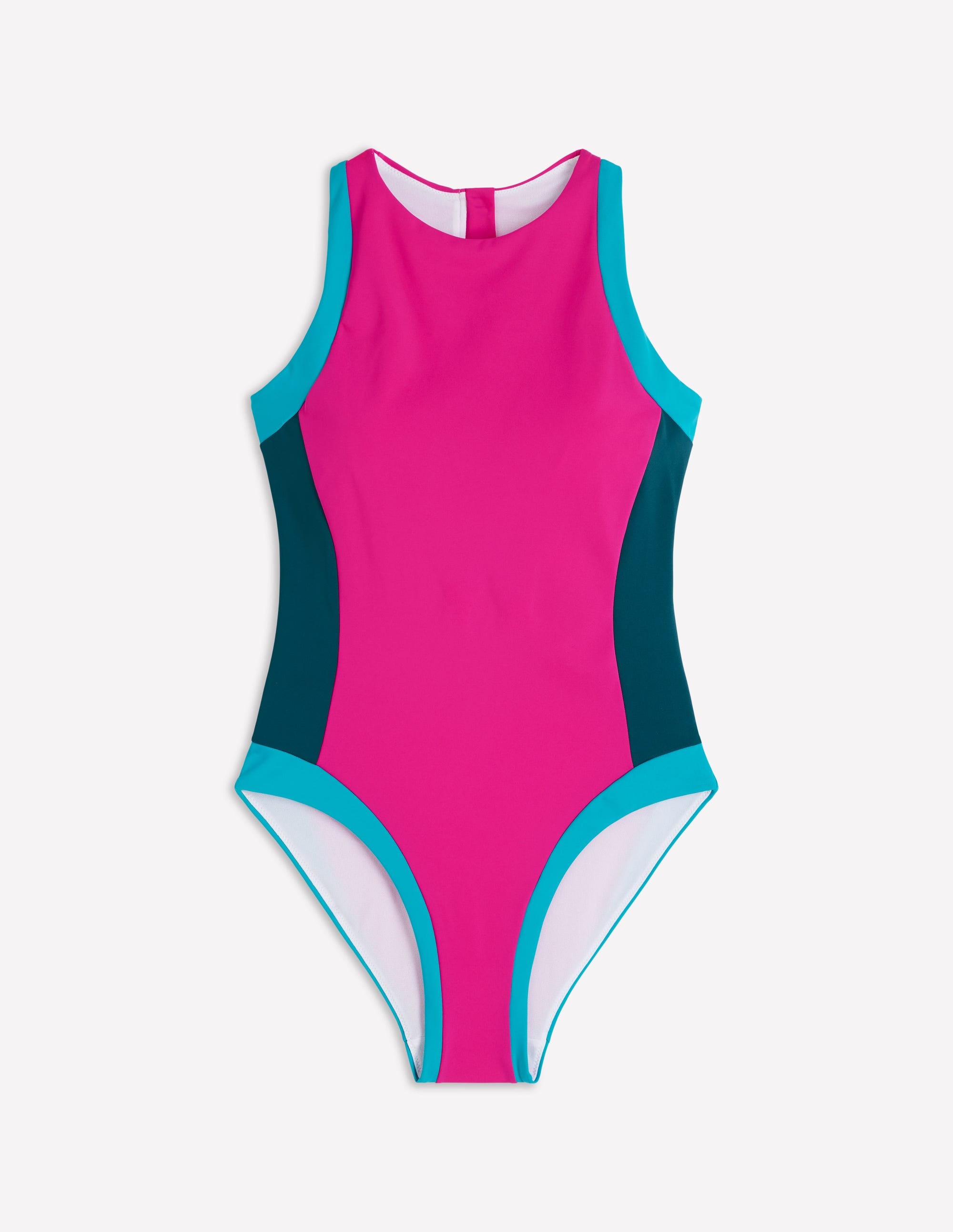 Sporty High Neck Swimsuit-Pink, Colourblock - Image 6