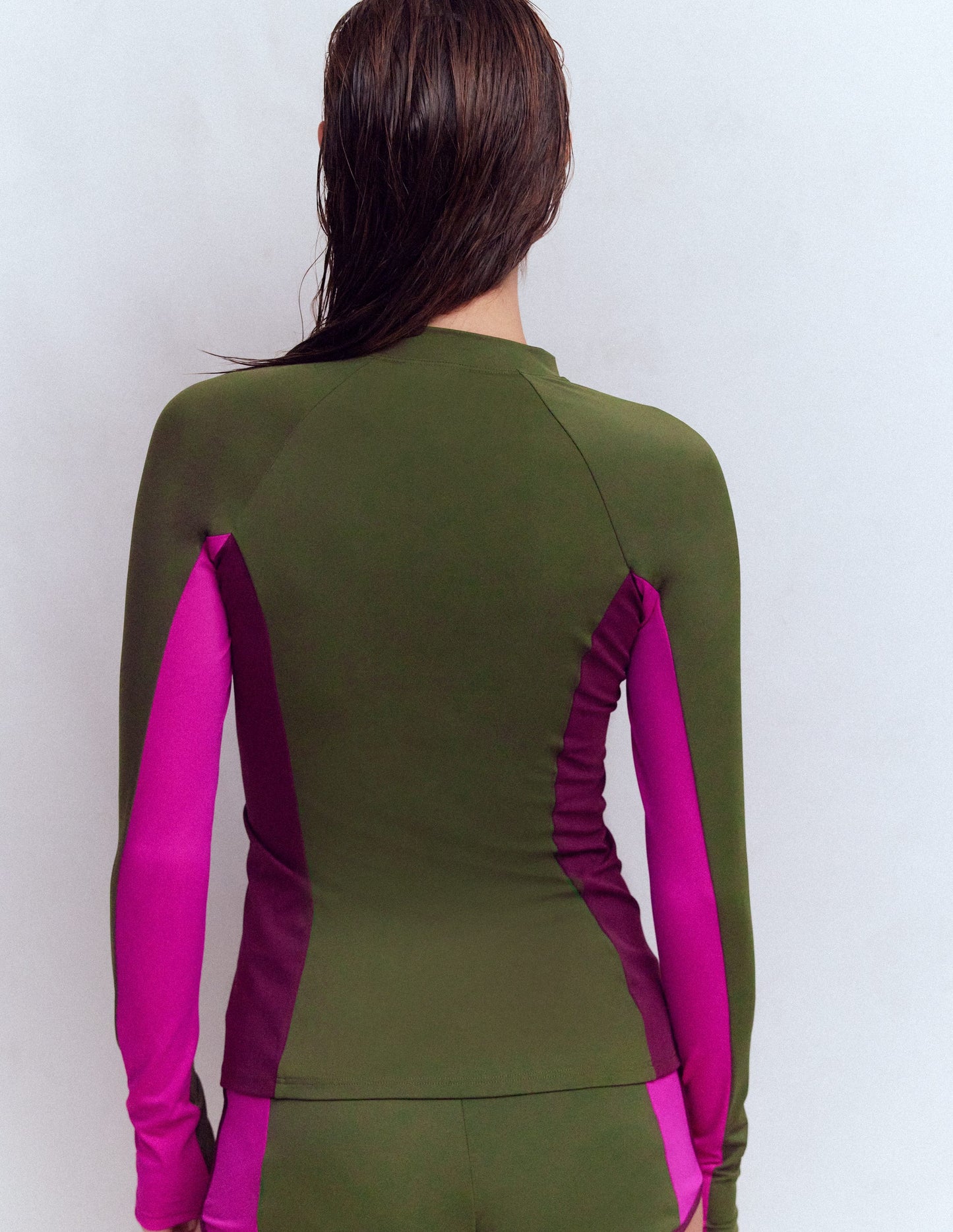 Sun Safe Raglan Rash Vest-Khaki Colourblock