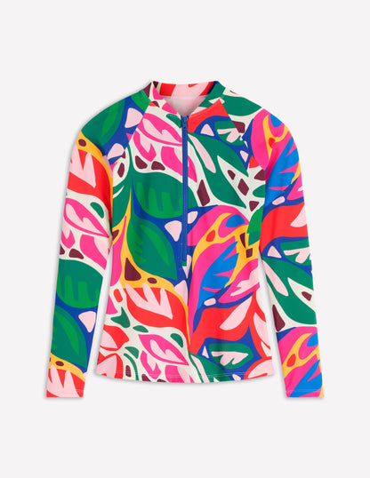 Long Sleeve Rash Guard Top-Multi, Leafy Cascade-5