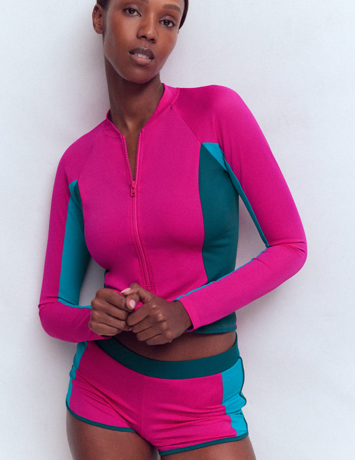 Sun Safe Raglan Rash Vest-Pink Colourblock