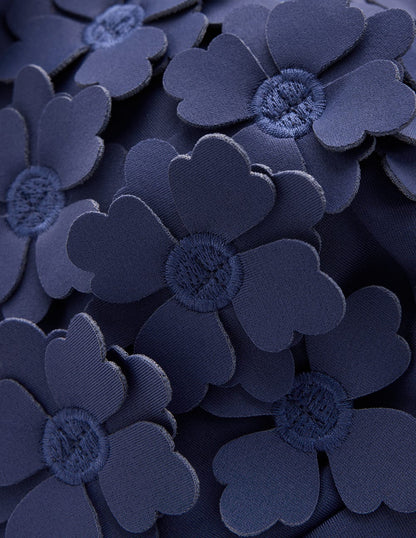 Flower Appliqué Swimsuit-Navy, Applique-6