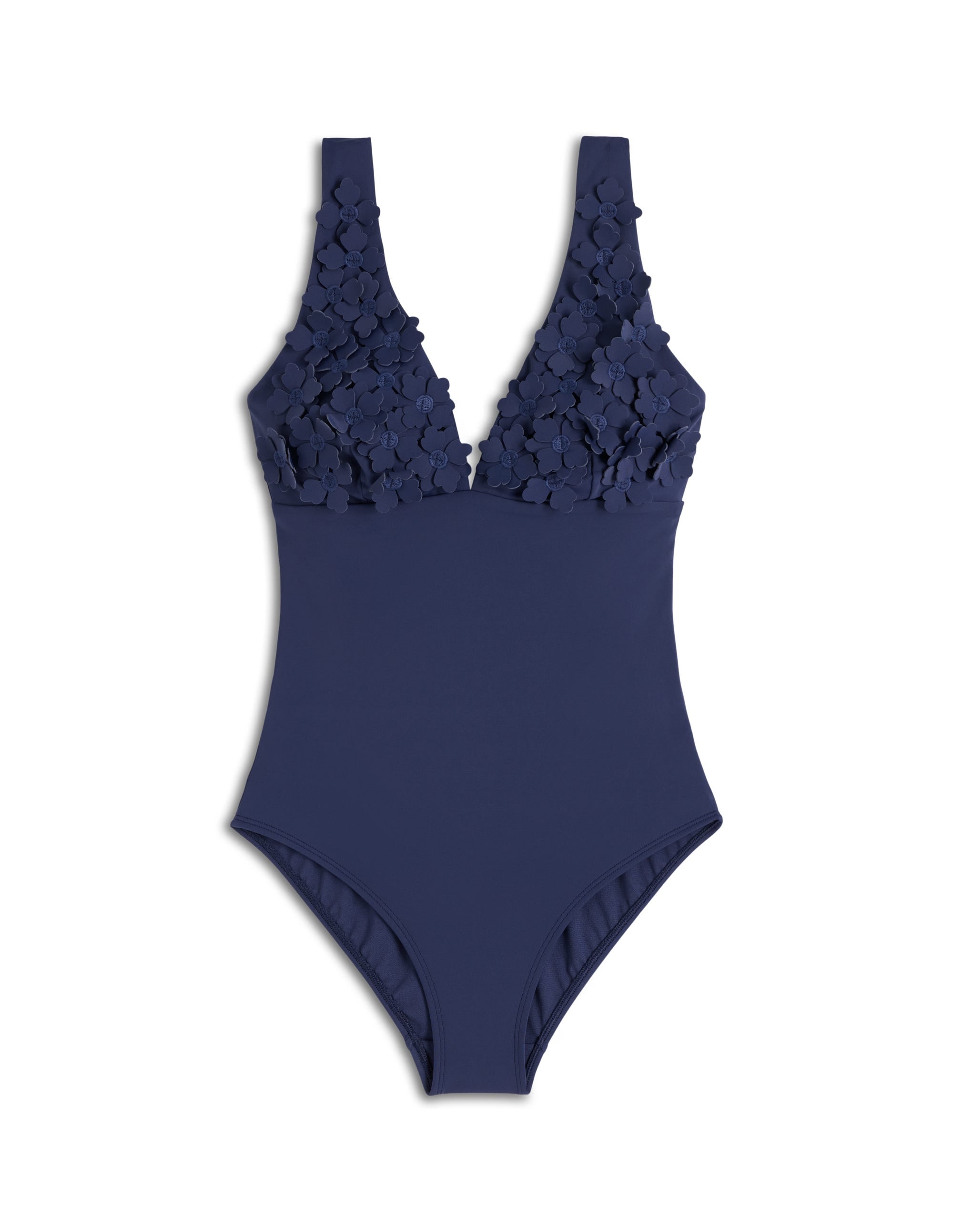Flower Appliqué Swimsuit-Navy, Applique - Image 5