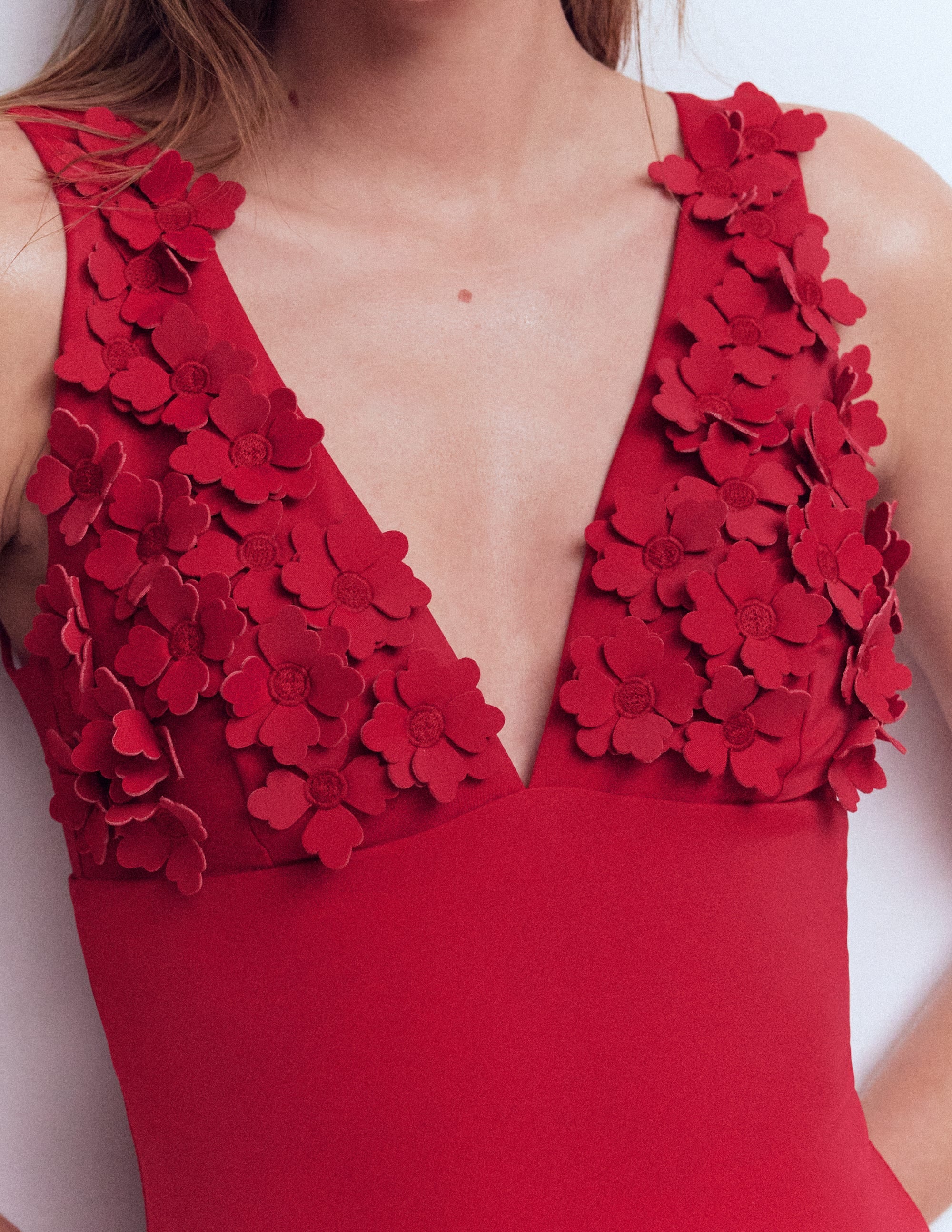 Flower Appliqué Swimsuit-Merida Red, Applique - Image 2