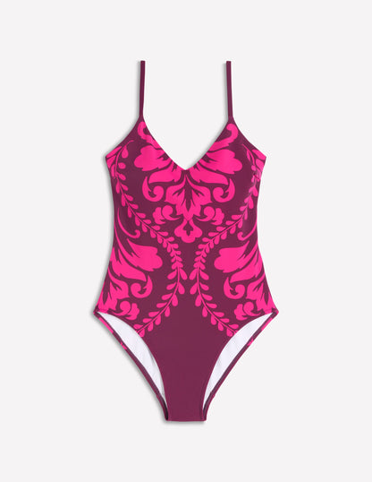 Strap Print Swimsuit-Chocberry, Decorative Lattice-8