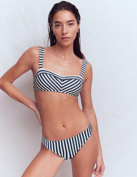 Clean Sweetheart Bikini Top-Navy, Ivory Stripe