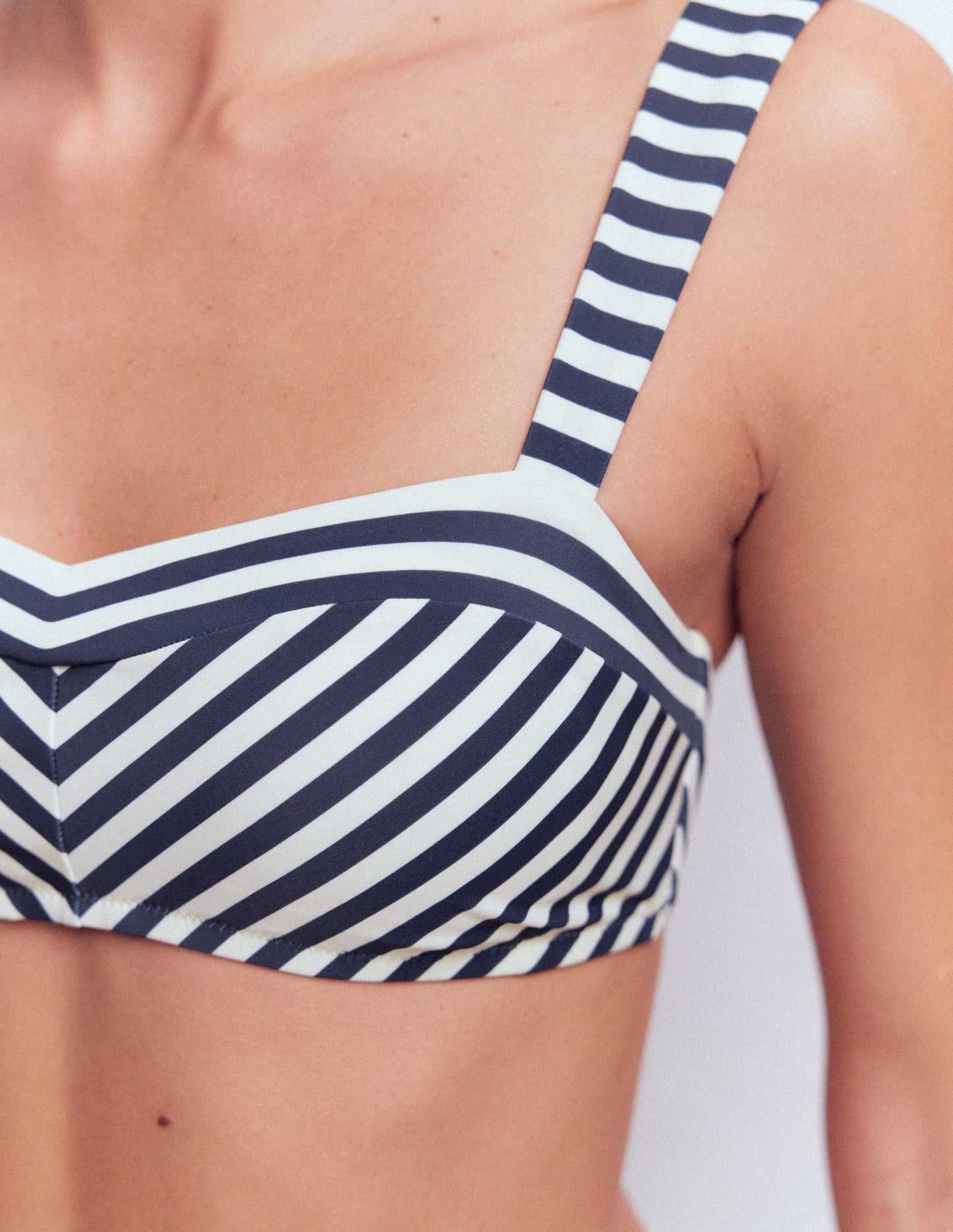 Clean Sweetheart Bikini Top-Navy, Ivory Stripe