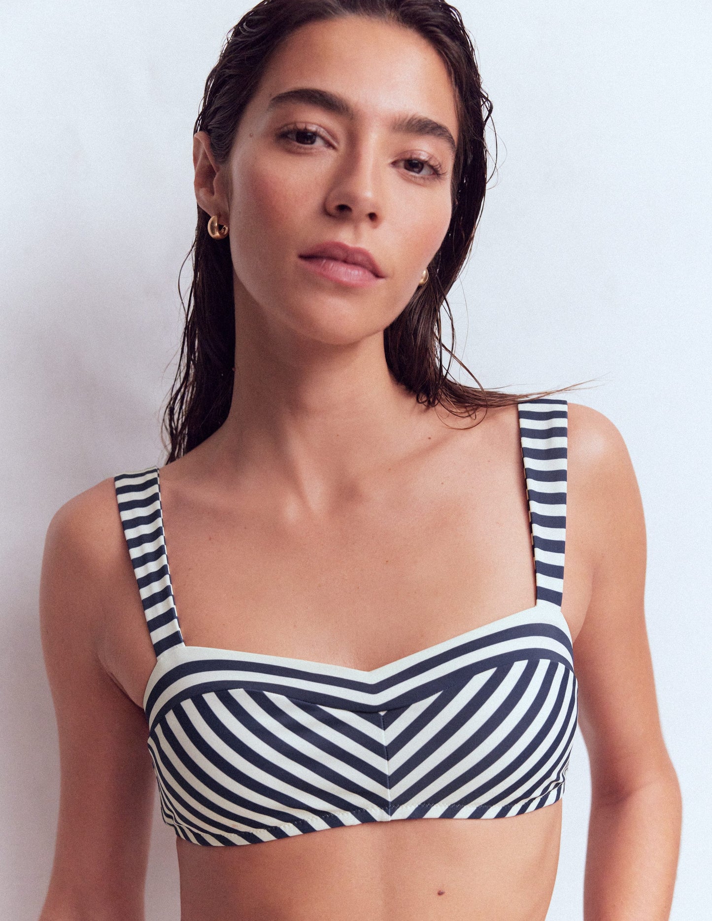 Clean Sweetheart Bikini Top-Navy, Ivory Stripe