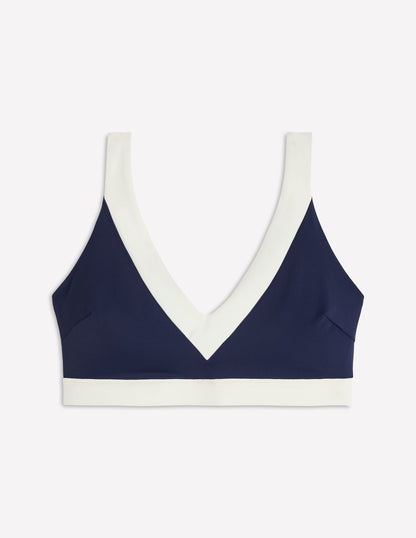 Campania Cross-back Bikini Top-Navy, Ivory Colourblock-6