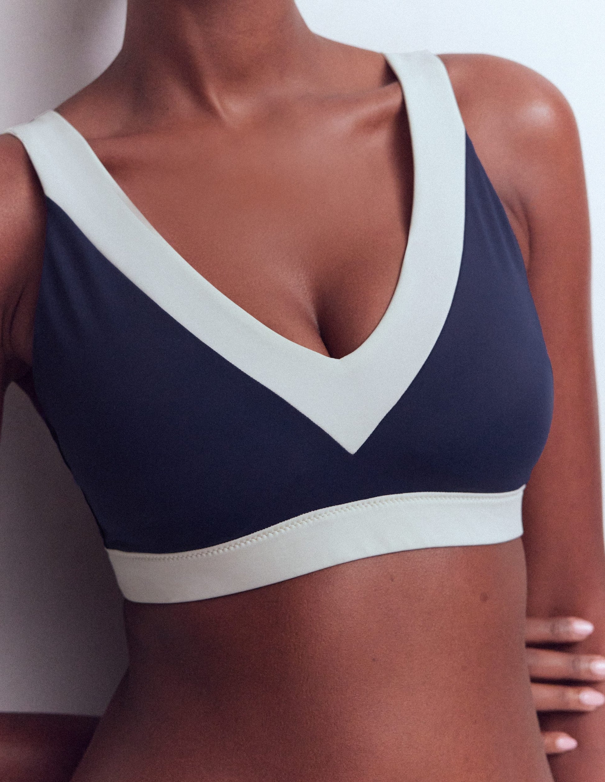 Campania Cross-back Bikini Top-Navy, Ivory Colourblock-2