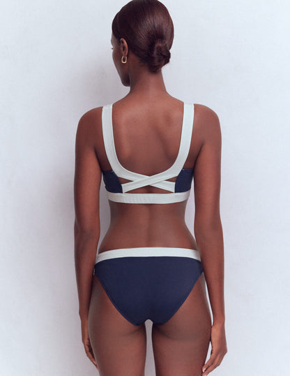 Campania Cross-back Bikini Top-Navy, Ivory Colourblock-3