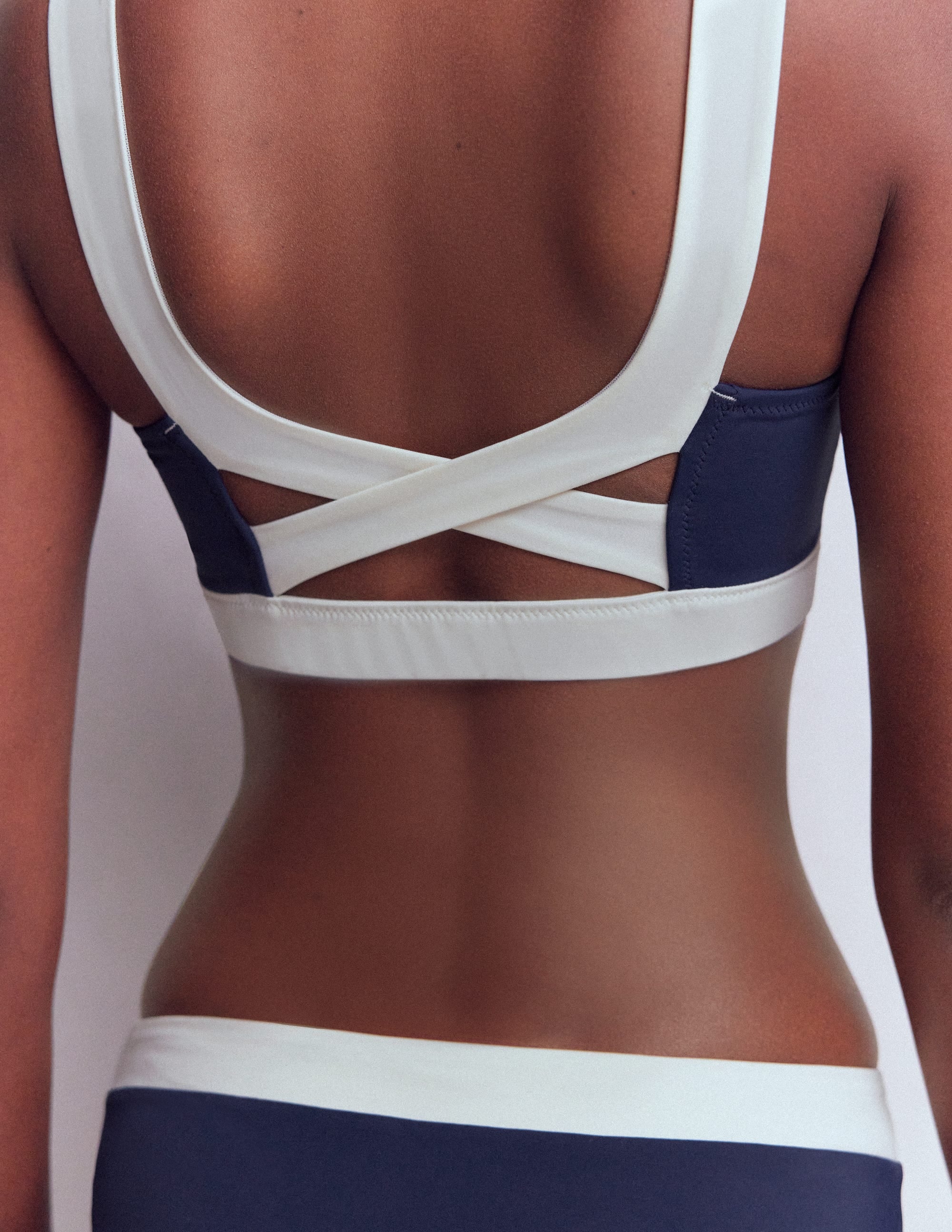 Campania Cross-back Bikini Top-Navy, Ivory Colourblock - Image 4
