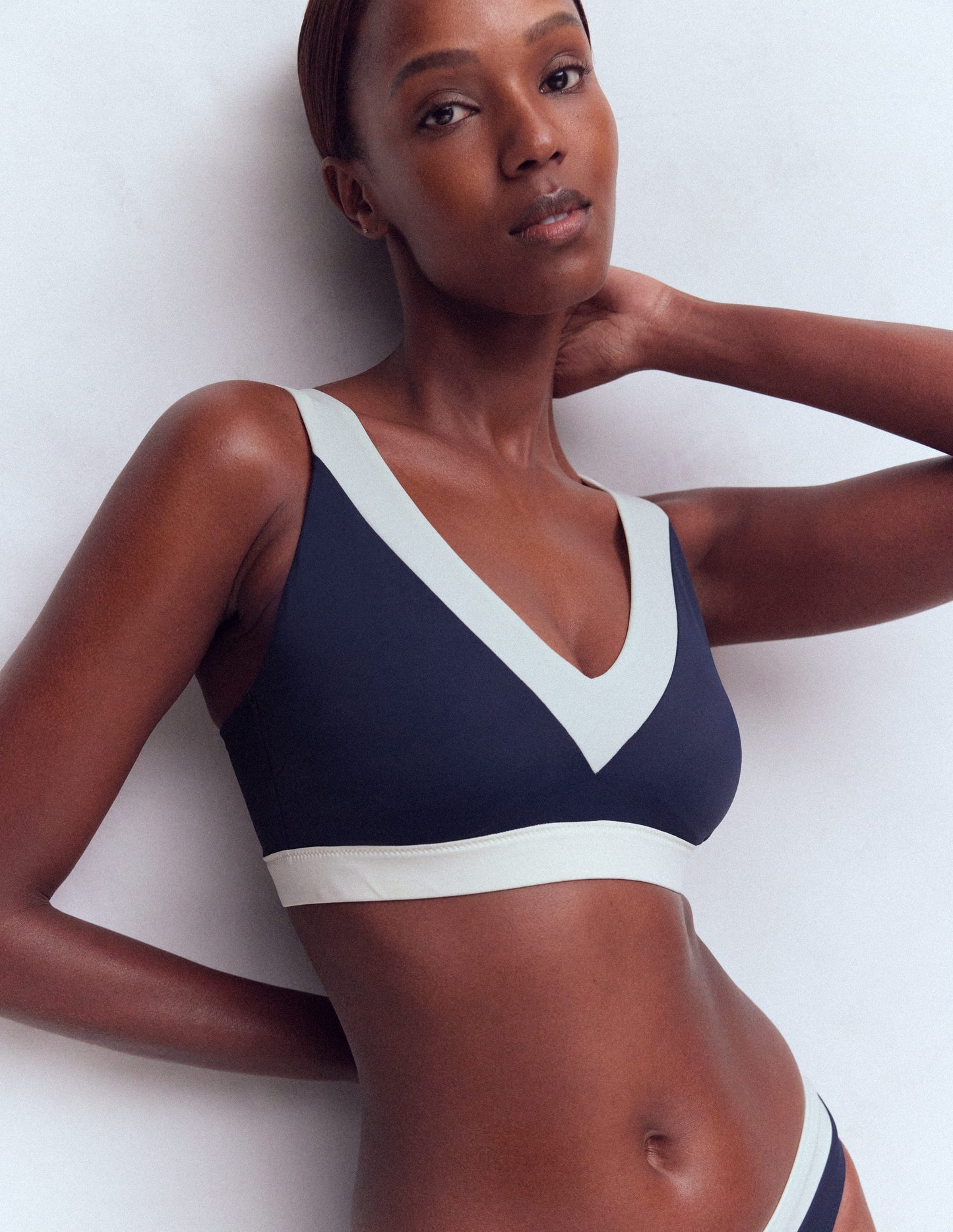 Campania Cross-back Bikini Top-Navy, Ivory Colourblock