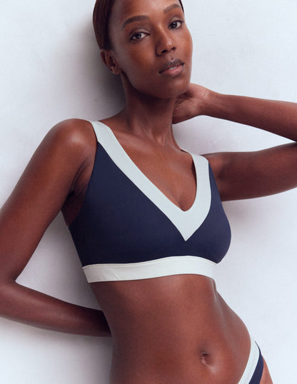 Campania Cross-back Bikini Top-Navy, Ivory Colourblock-5