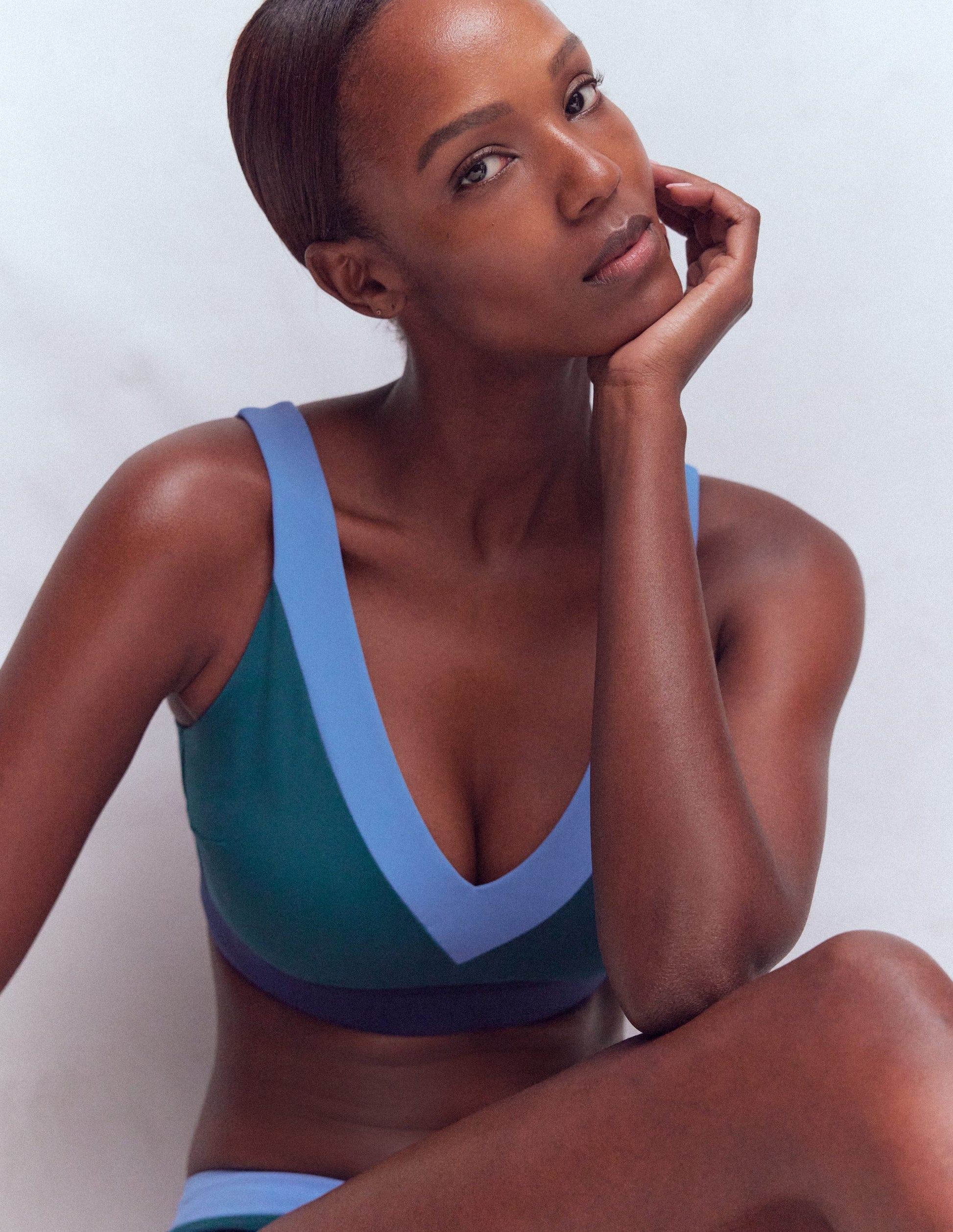 Campania Cross-back Bikini Top-Navy, Green, Blue Colourblock-4