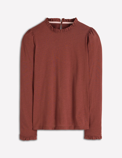 Supersoft Frill Detail Top-Hot Chocolate-4