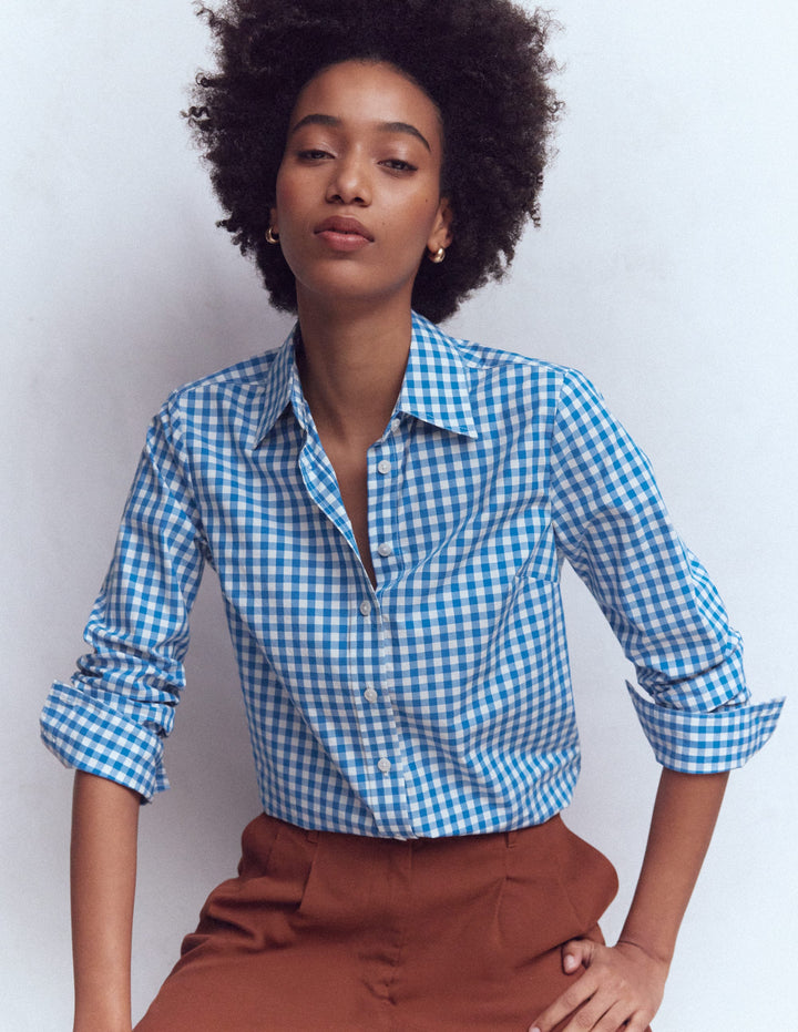 Sienna Cotton Shirt-Kingfisher Blue Gingham