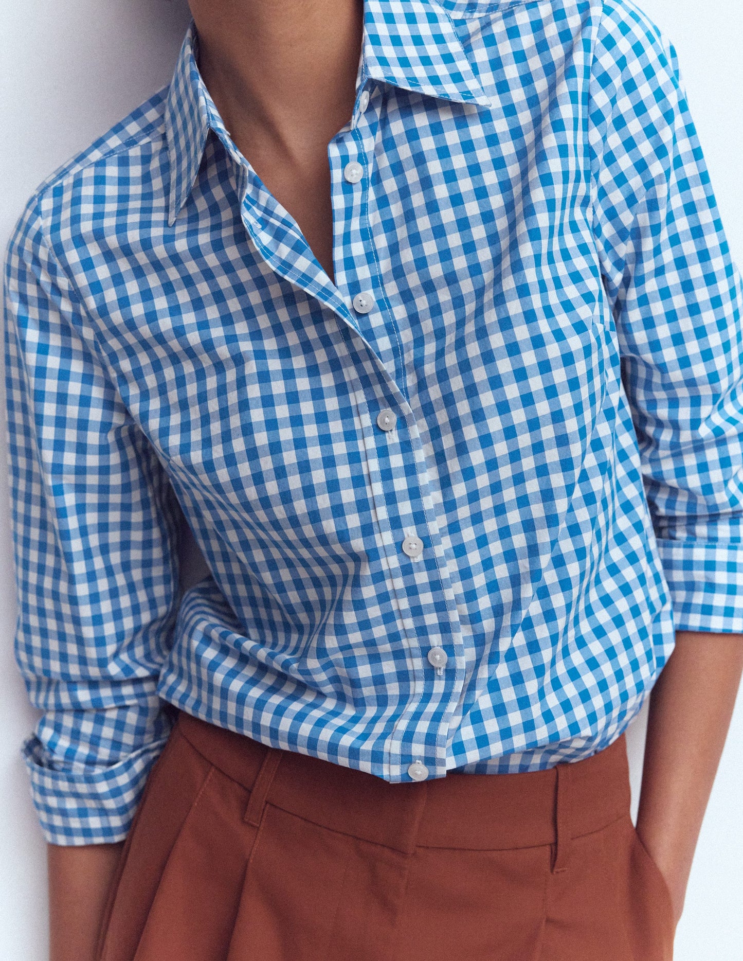 Sienna Cotton Shirt-Blue Gingham