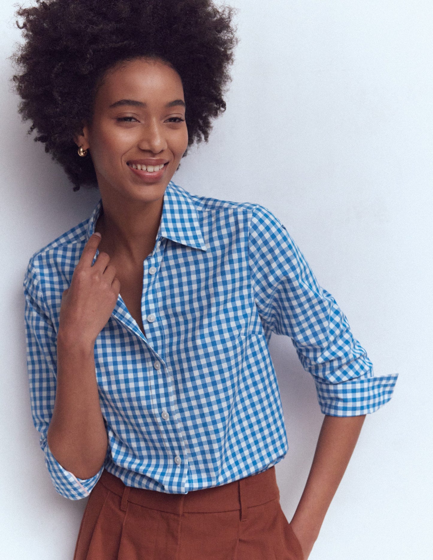 Sienna Cotton Shirt-Blue Gingham