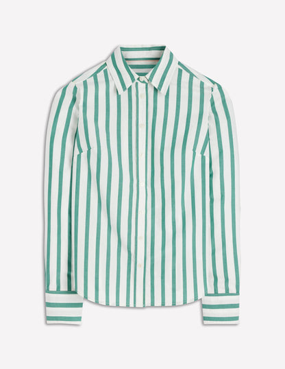 Sienna Cotton Shirt-Green and Ivory Stripe-7