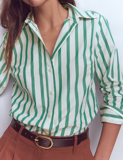 Sienna Cotton Shirt-Green and Ivory Stripe-3
