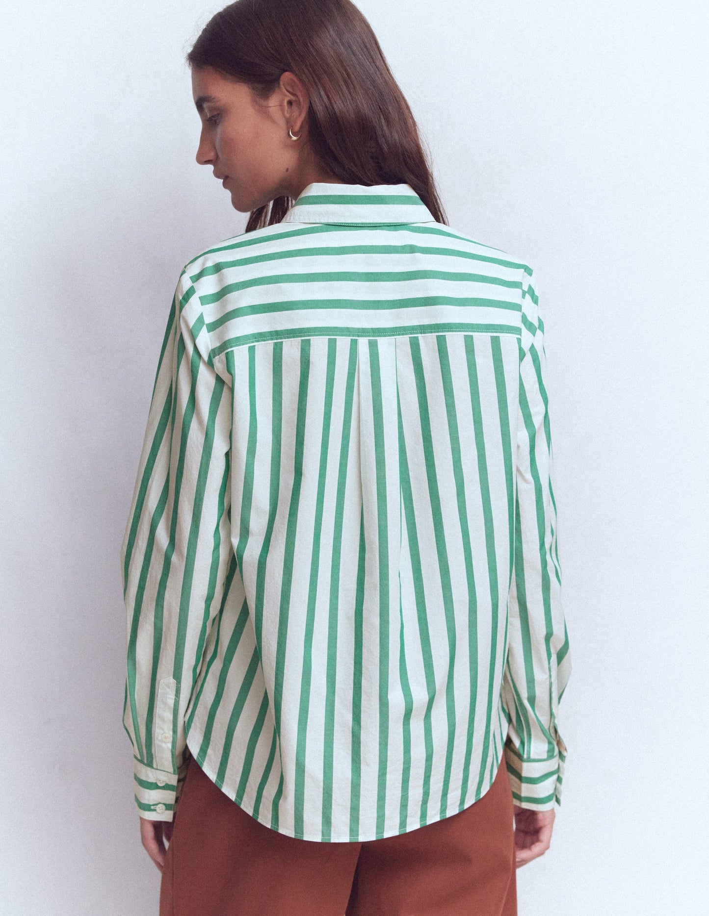Sienna Cotton Shirt-Green and Ivory Stripe