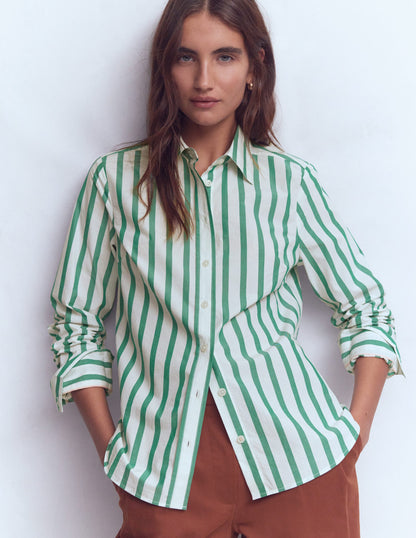 Sienna Cotton Shirt-Green and Ivory Stripe-5