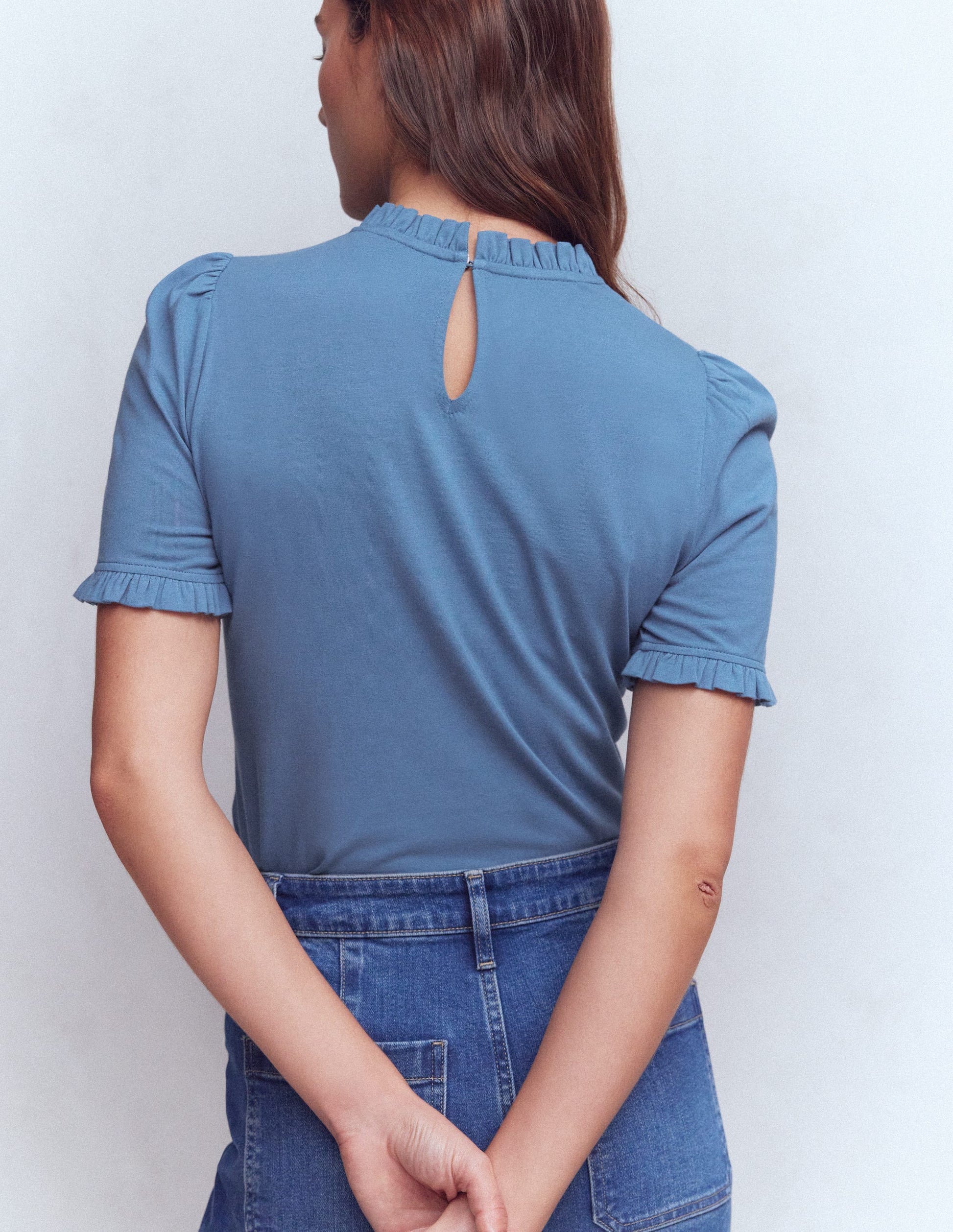 Supersoft Frill Detail T-shirt-Captains Blue-3