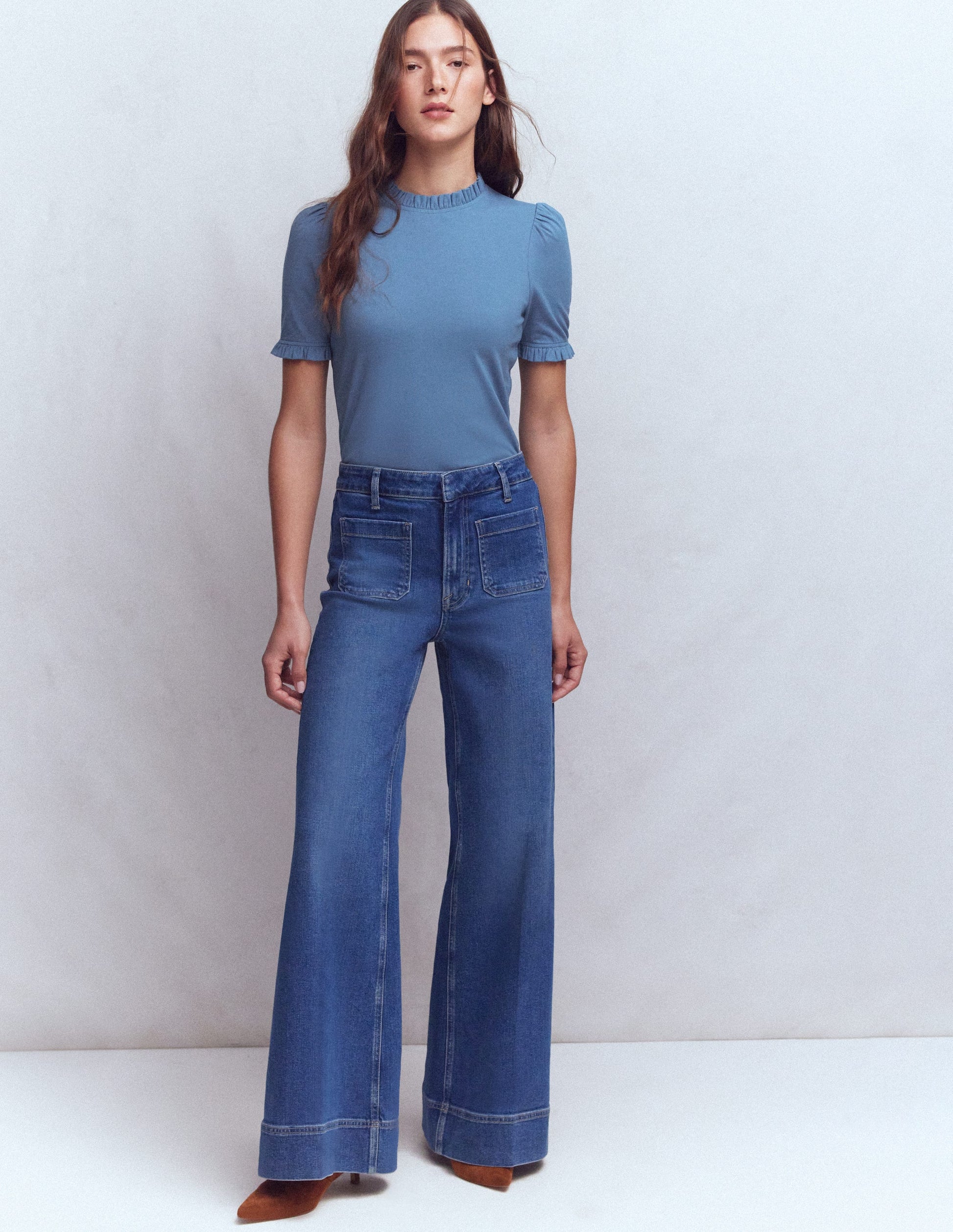 Supersoft Frill Detail T-shirt-Captains Blue-4