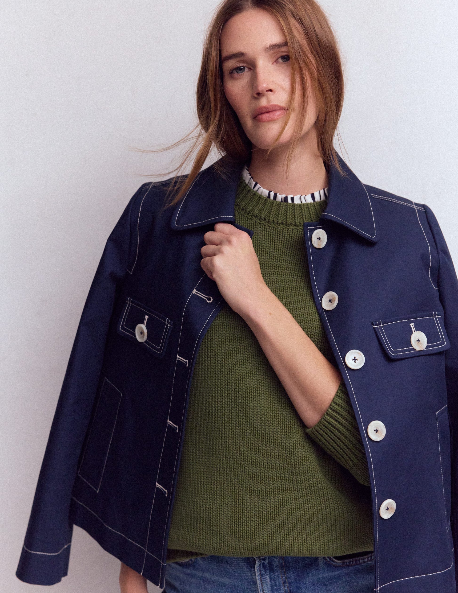 Supersoft Frill Detail T-shirt-Ivory, Navy Stripe-2